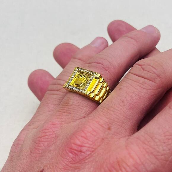 Y2K Vintage Gold Rolex Ring Unisex Size 8 2000s Jewelry Brand New - Picture 2 of 8